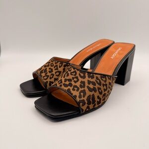 Lisa Vicky Leopard Print Calf Hair Slide Mule Sandals Women’s Size 8.5